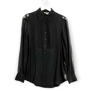 Vince tuxedo style black chiffon blouse with pintuck/pleats, size 2
